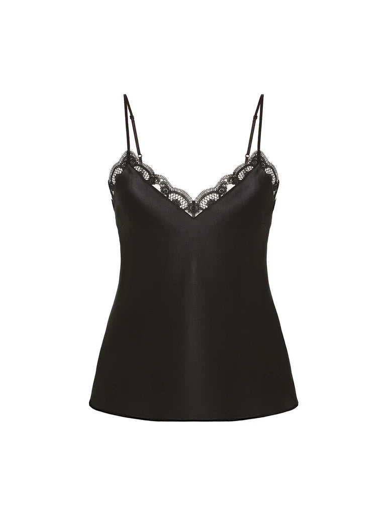 Simone Pérèle Love Me Embroidered Silk Cami in Black