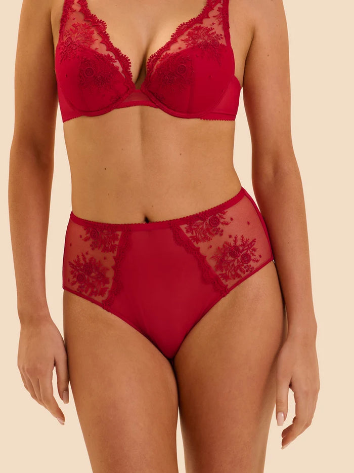 Simone Pérèle Intrigue Sheer Tulle Retro Brief in Opera Red