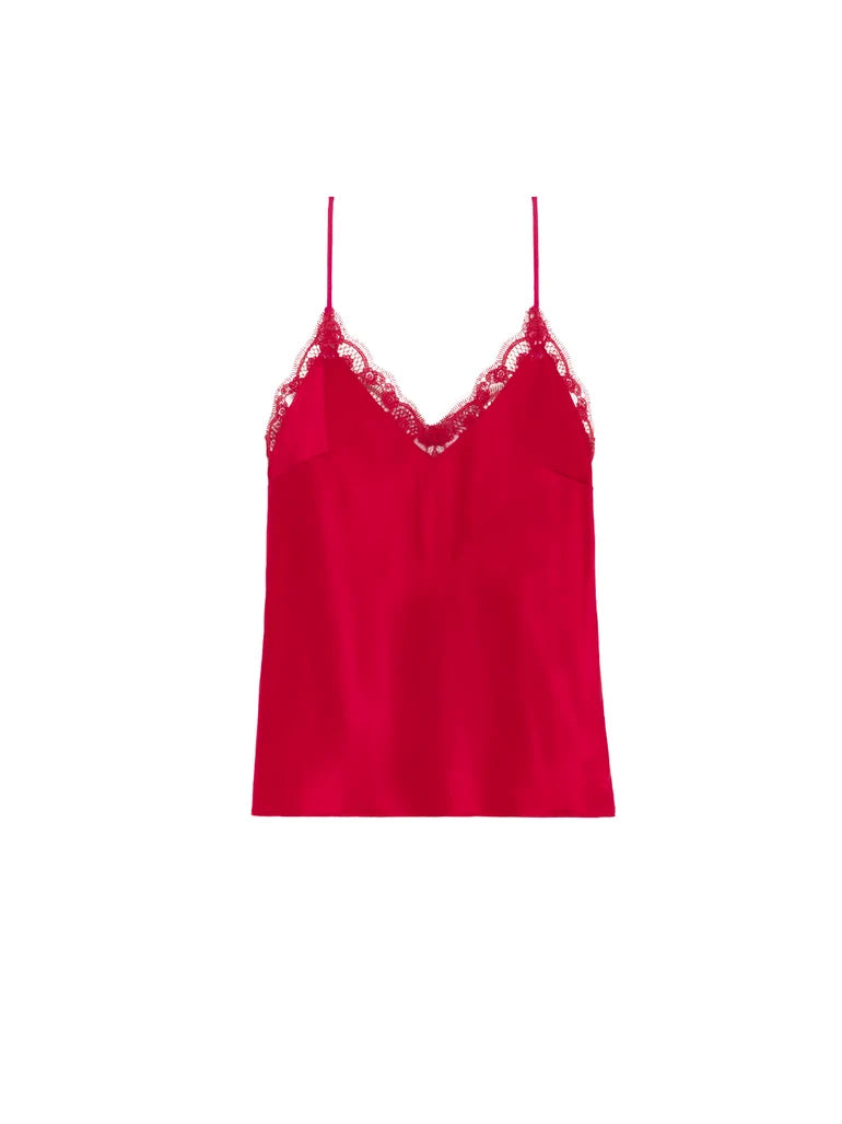Simone Pérèle Love Me Embroidered Silk Cami in Opera Red
