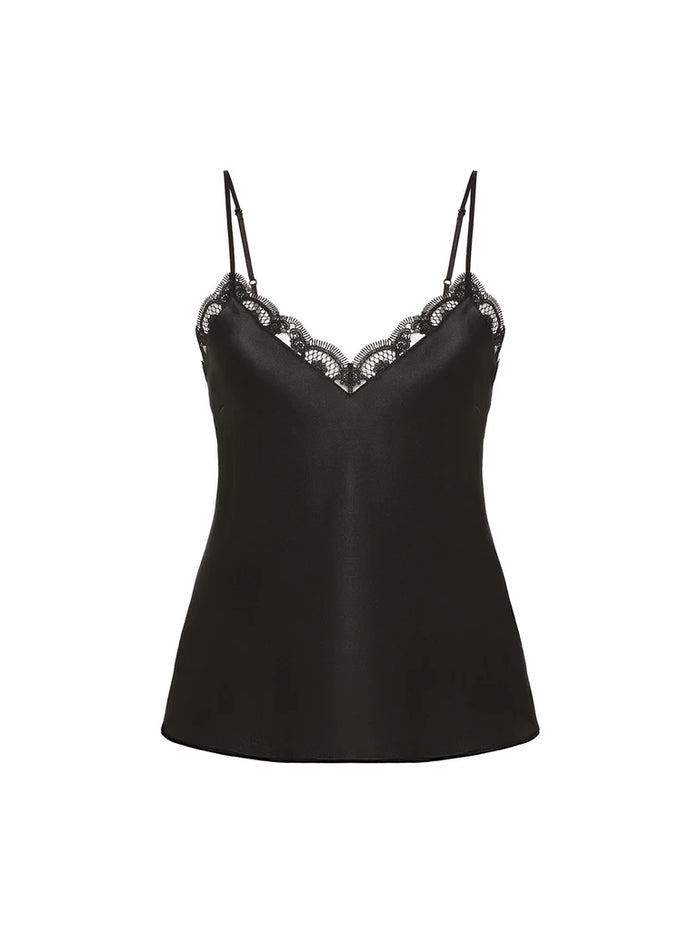 Simone Pérèle Love Me Embroidered Silk Cami in Black