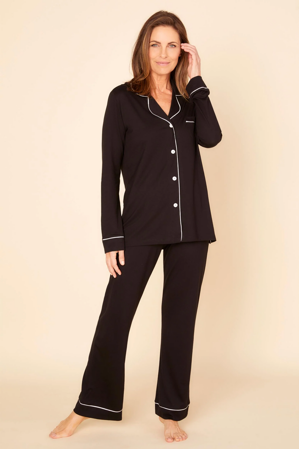 Cosabella Lusso Long Sleeve Top Pajama Set in Black