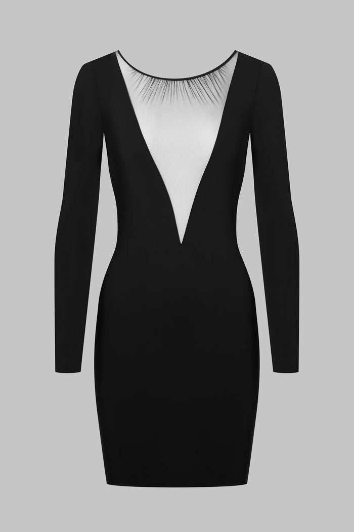 Scandale x Maison Close Nuit Fauve Long Sleeve V Neck Short Dress